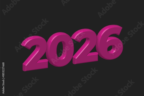 Happy new year 2026 celebration neon sign illustration with pink 3d text and light numbers for a holiday sale card design
