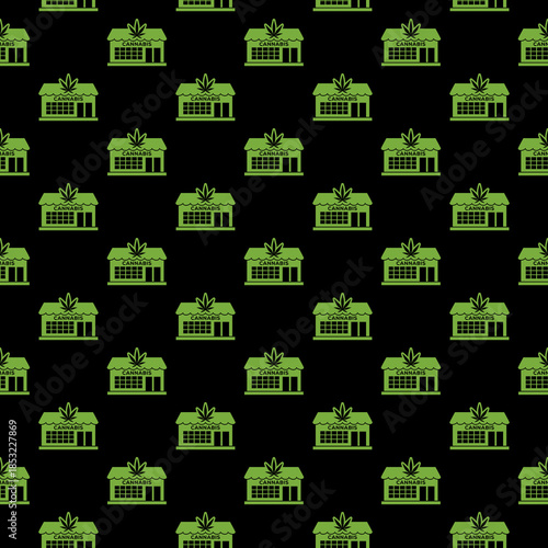 Cannabis store seamless pattern isolated on black background