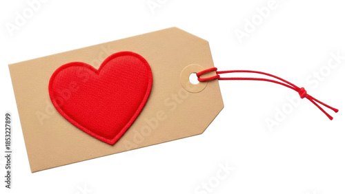 Red Heart on Tag, Valentine's Day, PNG on Transparent Background