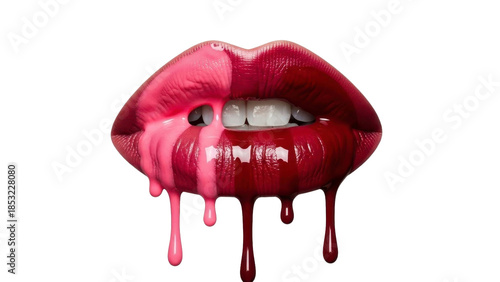 Dripping Lips Half Red and Pink on a Transparent PNG File