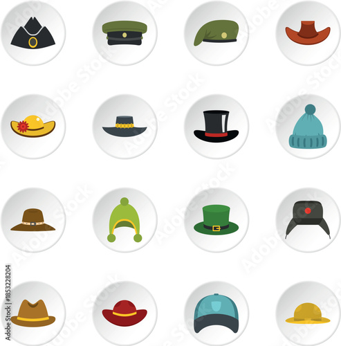 Headdress hat icons set in flat style