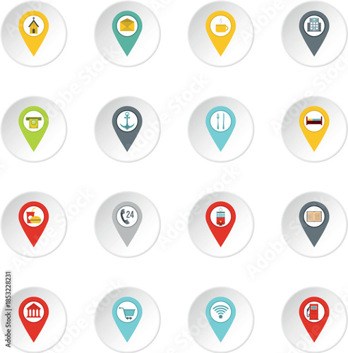 Points of interest icons set in flat style