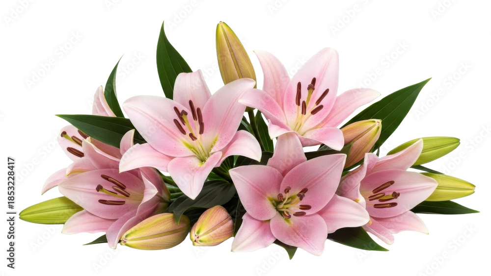 Fototapeta premium Pink Lilies Arrangement on Transparent PNG file
