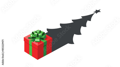 Gift box casting long shadow representing surprise anticipation mystery and creative holiday visual concept
