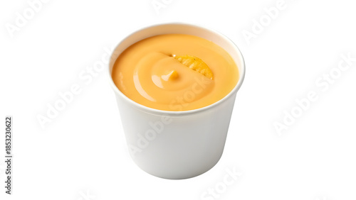 Delicious mango smoothie in a white paper cup with a vibrant orange color isolated on transparent background