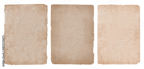 Set of old rough paper sheets with torn ripped worn edges, aged vintage background texture