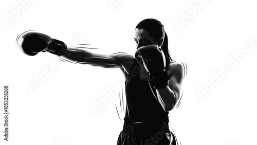 Boxer throwing punch silhouette representing strength aggression training and competitive sports performance concept
