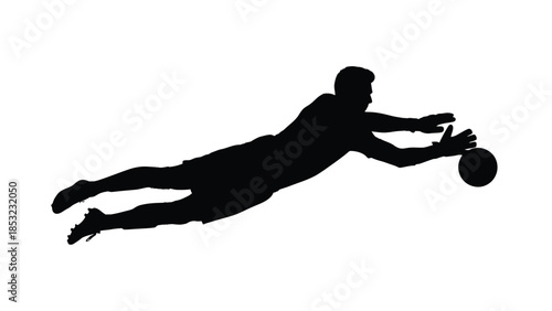 Goalkeeper diving to save ball silhouette representing determination reflex teamwork and competitive sports concept