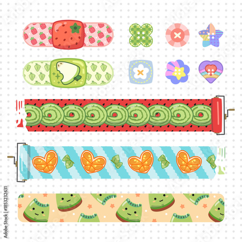 hand drawn fruit theme decorative washi tape and bandage pack