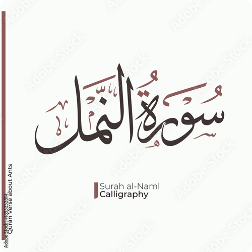 The name of surah of the Holy Quran, Surah Al-Naml Translation "chapter The Regarding the Ants"