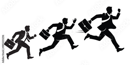 Businessmen racing with briefcases in dynamic motion
