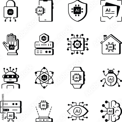 Collection of AI and Technology Line Style Icons 