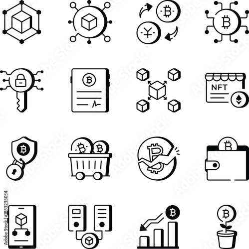 Collection of Blockchain Outline Style Icons