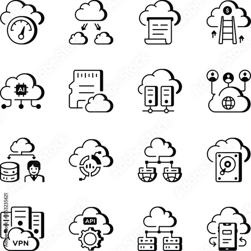 Set of Cloud and Innovation Line Style Icons 