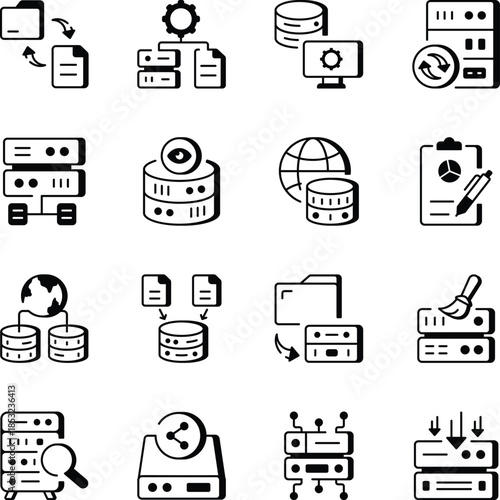 Pack of Data and Computing Line Style Icons 
