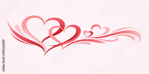 Romantic red heart with a floral ornament and pink swirl pattern creates a decorative Valentine vector illustration for a wedding celebration card or holiday love background