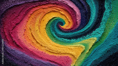 Dynamic abstract swirl of thick, impasto paint creating a textured, colorful flow of brushstrokes, expressing creative energy and vibrant artistic motion in a rainbow palette