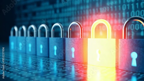 Secure data protection with one unlocked padlock among locked ones