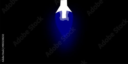 A stylized white arrow pointing upwards with a vibrant blue flame or light emitting from its base against a dark black background.