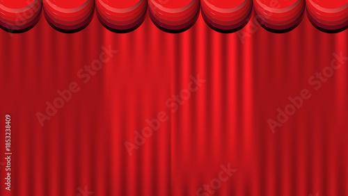 A vibrant red velvet theater curtain drapes across the stage, creating a textured fabric backdrop illuminated by a spotlight for an opera performance or cinema event