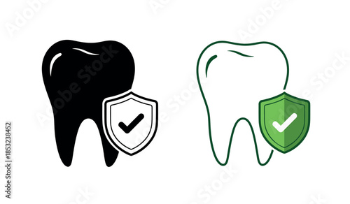 Dental health protection concept with tooth icons and shield symbols presented high quality