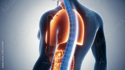 Human body with glowing internal organs and skeletal system