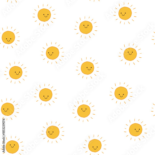 Smiling sun funny vector seamless pattern, simple and cute print for kids.