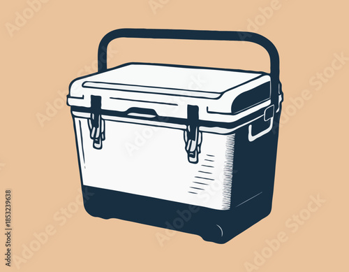 Detailed Woodcut Style Illustration of a Portable Cooler Box for

