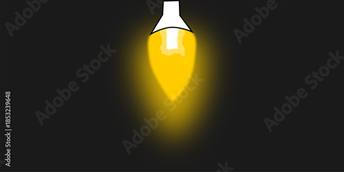 A single glowing yellow light bulb illuminating a dark background with a warm light.