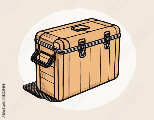 Detailed Woodcut Style Illustration of a Portable Cooler Box for
