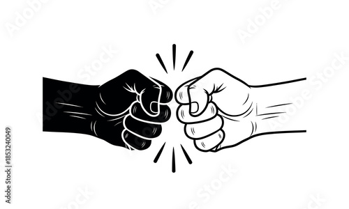 A striking illustration depicts two hands colliding in a powerful fist bump