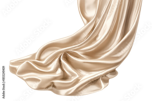 Elegant flowing silk cloth on transparent background with soft folds