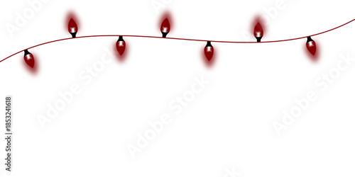 A string of glowing red decorative lights against a plain white background, perfect for holiday designs or festive occasions.