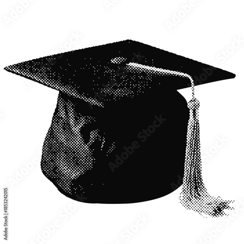 Graduation mortar board cap halftone grunge vector design element