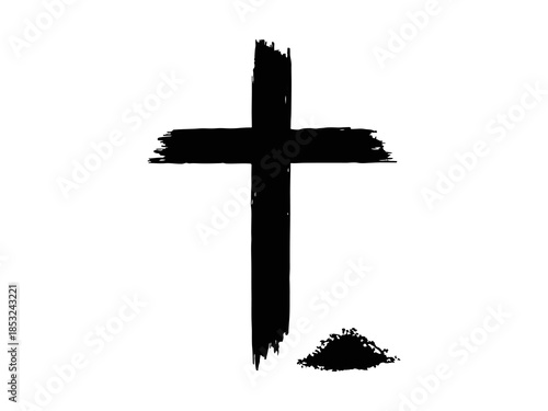 Cross Clipart Black and White – Ash Cross for Ash Wednesday Card, Banner, Lent Post, Church Design