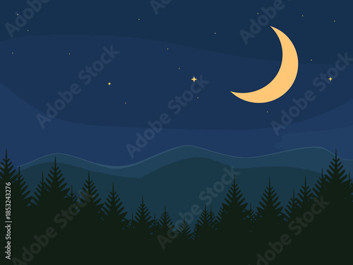 Night Forest Moon Landscape