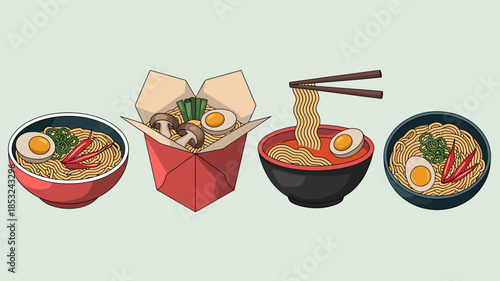 Variety of Ramen Noodle Bowls