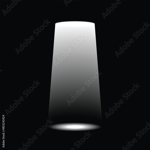  A dramatic spotlight beam cuts through the darkness, illuminating a subtle, bright oval on a black background