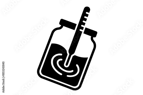 Hydrometer Dance Icon. Solid style icon of a hydrometer in a tilted jar with swirling liquid, representing proofing hydrometer