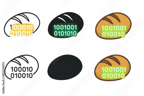 Tech-Inspired Bread Art. Bread loaf with glowing binary numbers etched into the crust, tech-inspired artisan loaf, clean