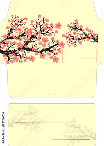 Spring Envelope with Cherry Blossom Branches