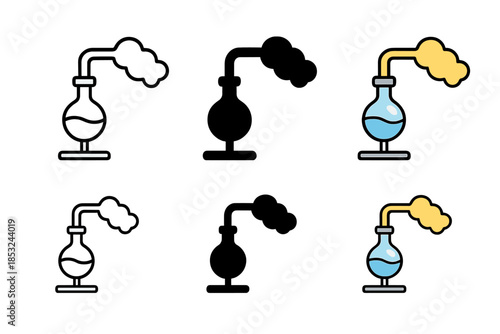 Dream Vapor Apparatus. Glass and metal apparatus with gentle suction extracting dream-like vapor, minimal vector icon, first in