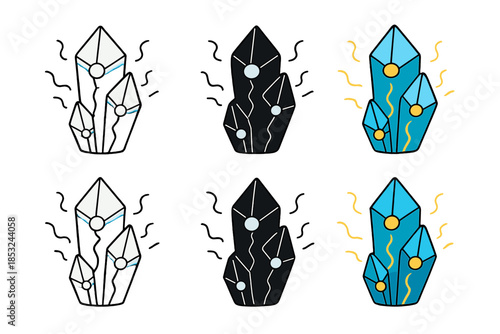 Glowing Quartz Vein. Quartz vein with concentrated glowing nodes and pulsating energy, abstract minimal vector illustration, first