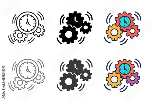 Clockwork Mechanics Art. Clockwork wheel with rhythmic movement and interlocking gears, simple minimalist vector illustration,