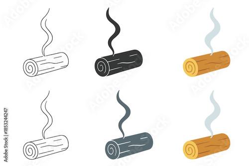 Smoke's Graceful Dance. Thin wisp of smoke curling from burning apple wood log, gentle rising motion captured in clean organic