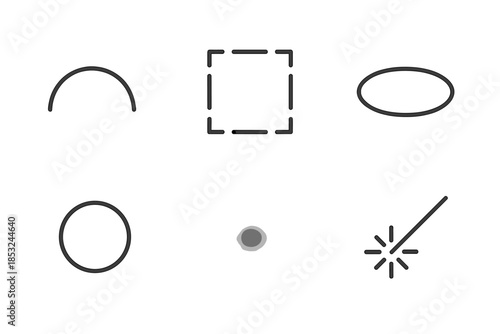 Invisible Design Elements. Line style icons of Invisible Design: transparent arc, missing form, dim outline, airy ring, fading