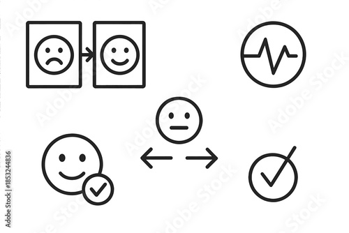 Emotion-Based Icon Set. Line vector icons of emotion-based variant testing: two frame options, expressive face, mild face,