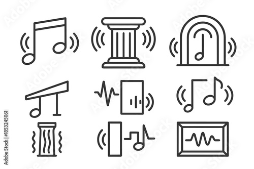 Musical Structure Icons. Line style icons of supporting musical shakes: harmonic beam, rhythmic column, vibrating archway, tonal