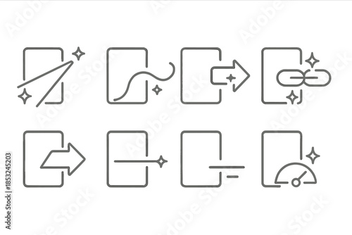Gleaming Flow Icons. Line style icons of gleaming flow between screens: sliding light beam, transition ripple path, glowing