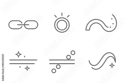 Dynamic Glow Icons. Line style icons of dynamic glow transitions: flowing light link, radiant switch ring, luminous animation